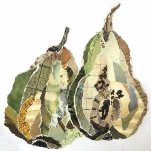 Pear collage made from torn magazine photos